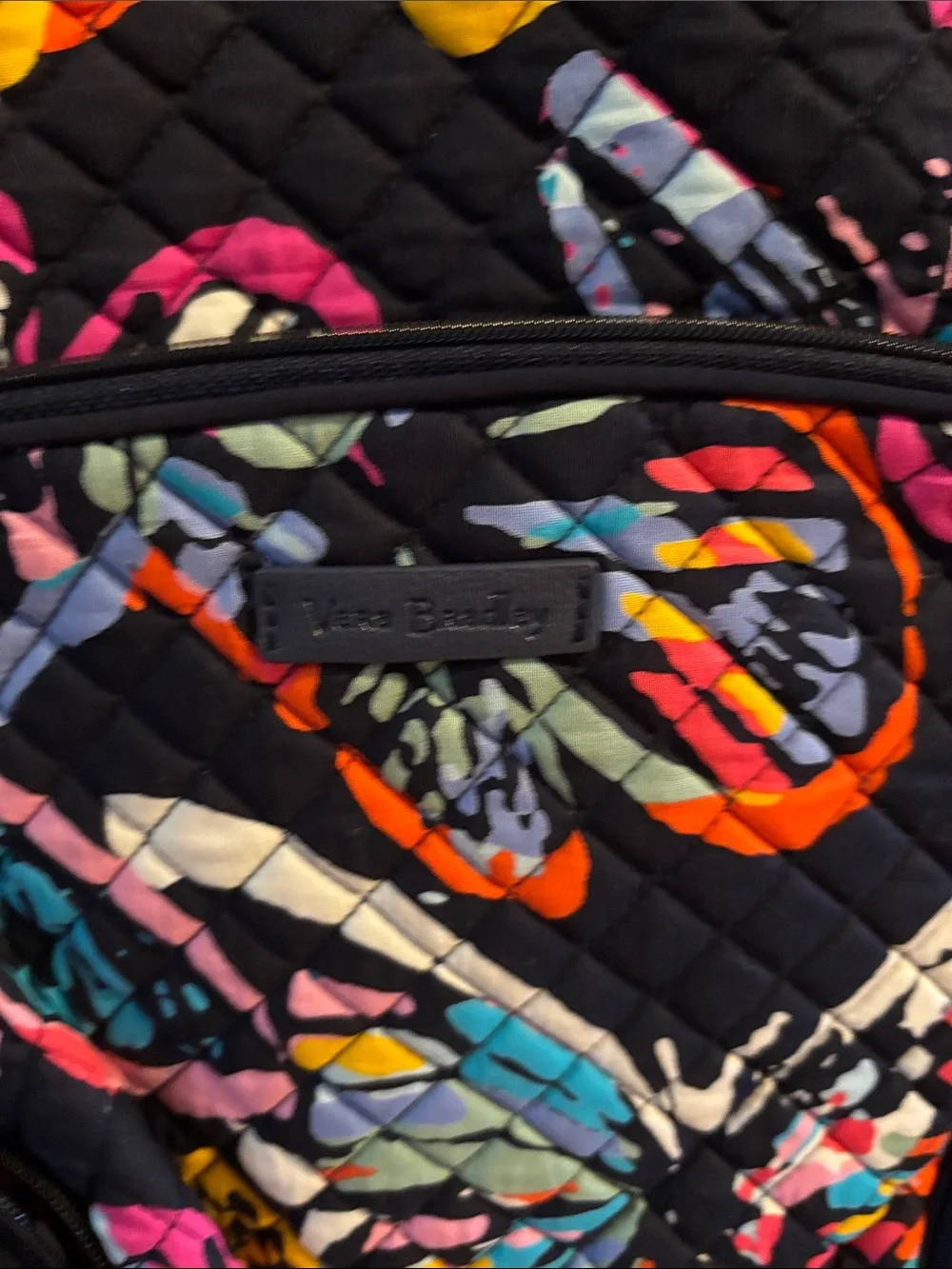 Vera Bradley Black Quilted Backpack with Multicolor Abstract Print